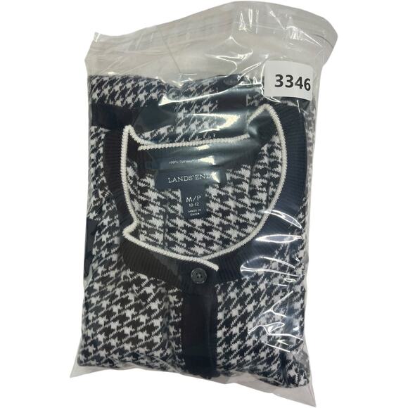 Lands End Cardigan Sweater Womens Medium Black White Houndstooth Preppy Classic - Picture 13 of 14